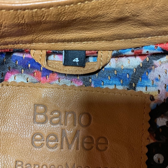 BANO EEMEE 100% Genuine Leather Cognac Moto Jacket Full Zip Closure Sz 4 - Picture 8 of 9